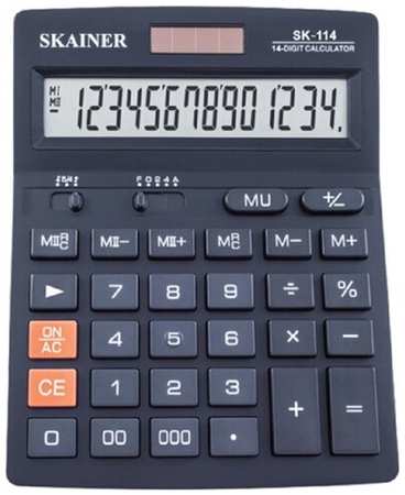 SKAINER Калькулятор настольный большой 14-разрядный, SK-114, двойное питание, двойная память, 140 x 176 x 45 мм, чёрный 198235500040