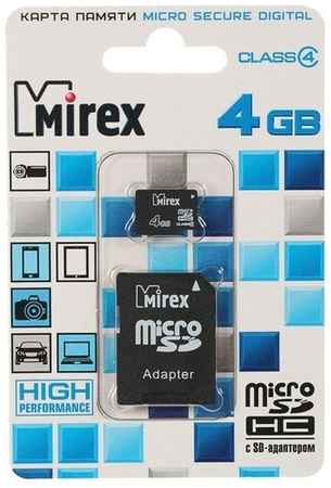 Карта памяти Mirex microSD, 4 Гб, SDHC, класс 4, с адаптером SD 198265535675