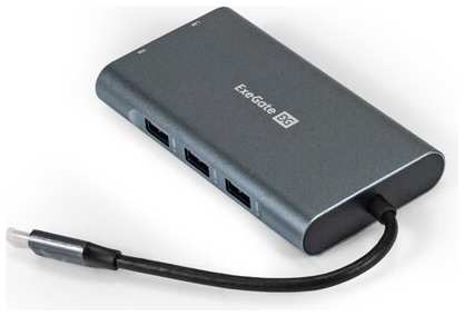 Док-станция 10-в-1 ExeGate DUB-31C/MAX (кабель-адаптер USB Type-C --> 3xUSB3.0 + Card Reader + PD 100W + HDMI 4K@30Hz + VGA + Audio + Lan RJ45 10/100/1000Mb, Plug&Play, серый) EX293985RUS 198318302067