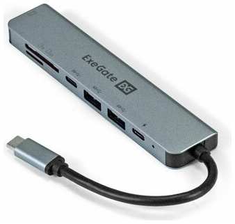 Док-станция 7-в-1 ExeGate DUB-21C/PD/CR/H (кабель-адаптер USB Type-C --> 2xUSB3.0 + Card Reader + PD 100W + HDMI 4K@60Hz, Plug&Play, серый) EX293983RUS 198326866939