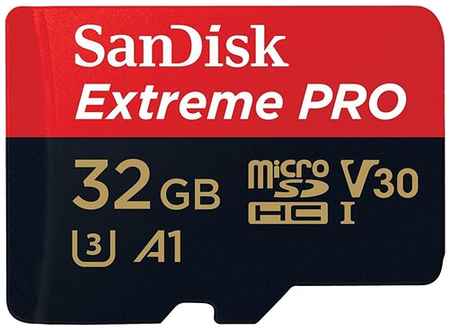 Карта памяти SanDisk microSDHC 32 ГБ Class 10, V30, A1, UHS Class 3, R 100 МБ/с, адаптер на SD, 1 шт., черный