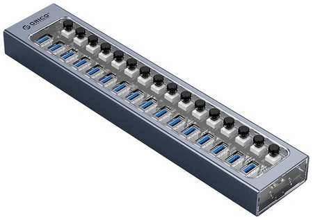 USB-концентратор ORICO AT2U3-16AB, разъемов: 16, 100 см, серый/прозрачный 198343840474
