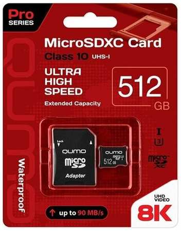 Карта памяти Qumo microSDXC 512GB Pro series Class 10 UHS-I U3 + SD адаптер (QM512GMICSDXC10U3) 198355037825