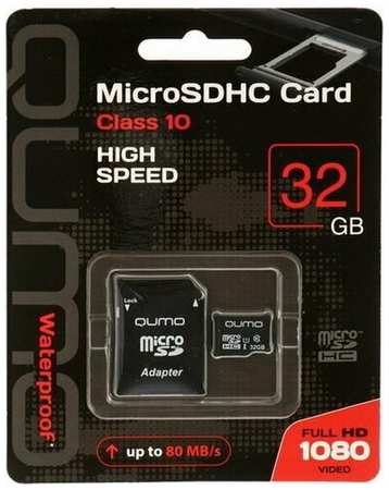 Qumo Карта памяти 32ГБ Qumo QM32MICSDHC10 microSD UHS-I Class10 + адаптер 198355398661