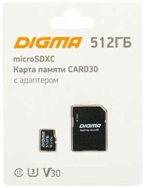 Карта памяти Digma microSDXC 512Gb Class10 CARD30 + adapter DGFCA512A03 198364585478
