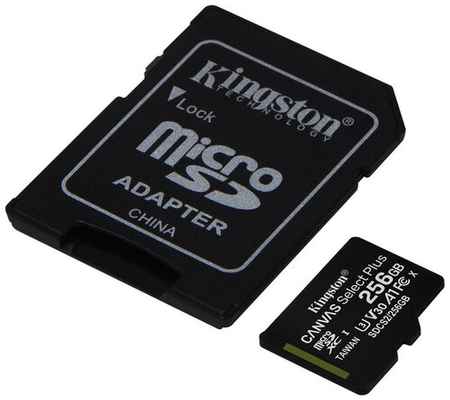 Карта памяти microSDXC Kingston Canvas Select Plus, 256 Гб, UHS-I Class U3 V30 A1, с адаптером 198368365915