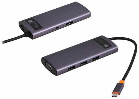 Хаб USB Baseus Metal Gleam Series 6-in-1 Type-C - 3xUSB3.0+ HDMI+PD+VGA Grey WKWG030013 198368825027