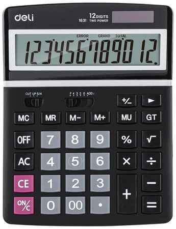 Калькулятор настоль. полноразм. Deli E1631,12р, дв. питание, 195x148мм, черный 1552693 198369380105