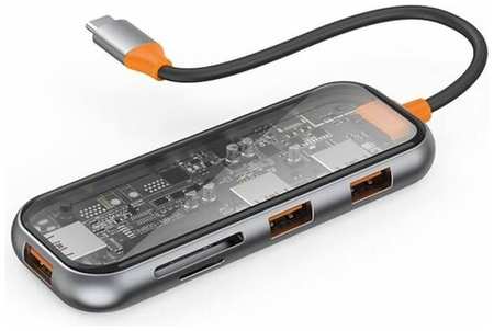 Хаб WiWU Cyber 5 в 1 USB C Multifunction Cyber Hub 3xUSB3.0 + TF/SD (CB005), серый 198369911824