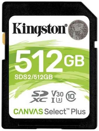 Карта памяти 512Gb Kingston Canvas Select Plus SDXC UHS-I U3 V30 (100/85 Mb/s) SDS2/512GB 198378621873