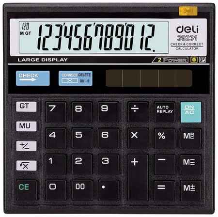 Калькулятор настольный компактный Deli E39231,12 разр, дв пит, 129x129мм, чер 198386041401