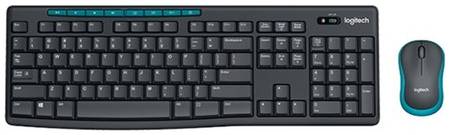 Комплект клавиатура + мышь Logitech Wireless Combo MK275, черный/голубой, QWERTY 19840016480
