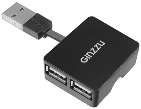 USB-концентратор Ginzzu GR-414UB, разъемов: 4, 4.5 см, черный 19844024718615