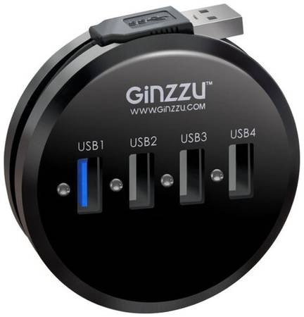 USB-концентратор Ginzzu GR-314UB, разъемов: 4, 20 см, черный 19844024722971