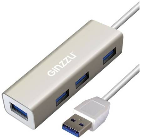 USB-концентратор Ginzzu GR-517UB, разъемов: 4, 20 см, серебристый 19844024784385