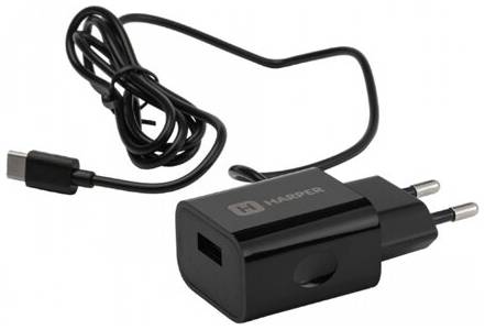 Сетевое зарядное устройство HARPER WCH-5118 черный, USB + встроенный кабель Type-C 19844039379355