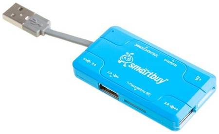 USB-концентратор SmartBuy Combo SBRH-750, разъемов: 3, голубой 19844042175280