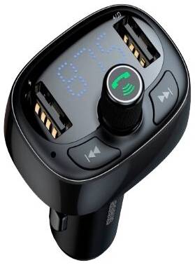 Автомобильное зарядное устройство Baseus T typed Bluetooth MP3 charger with car holder (Standard edition), RU, черный 19844067261383