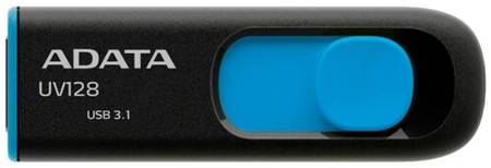 Флешка ADATA DashDrive UV128 64 ГБ, 1 шт., черный/голубой 19844245642491