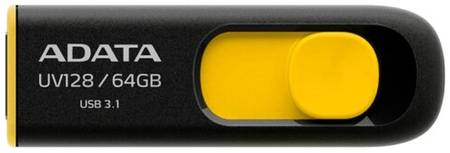 Флешка ADATA DashDrive UV128 64 ГБ, 1 шт., черный/желтый 19844245642492