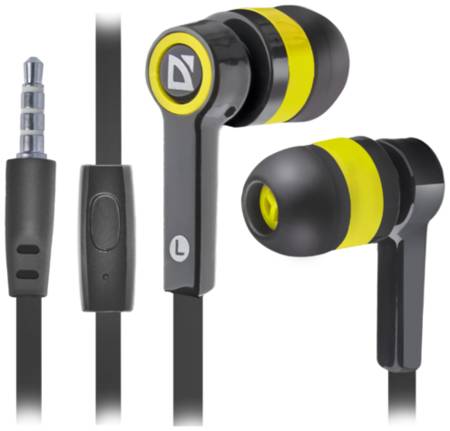 Наушники вкладыши с микрофоном Defender Pulse 420 мобильная гарнитура для смартфонов, жёлтые