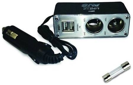 Разветвитель прикуривателя 12/24V (на 2 выхода + 2 USB) AVS CS219U 19844364023149