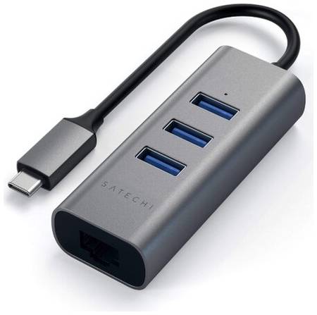 USB-концентратор Satechi Type-C 2-in-1 Aluminum Hub and Ethernet Port (ST-TC2N1USB31A), разъемов: 3, 30 см, space gray 19844525736911