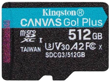 Карта памяти Kingston microSDXC 512 ГБ Class 10, V30, A2, UHS-I U3, R/W 170/90 МБ/с, 1 шт., черный 19844528002963