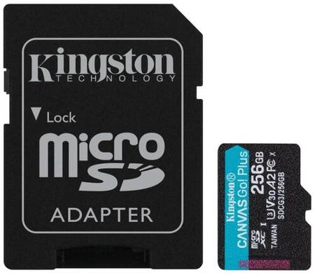 Карта памяти Kingston microSDXC 256 ГБ Class 10, V30, A2, UHS-I U3, R/W 170/90 МБ/с, адаптер на SD, 1 шт., черный 19844528090963