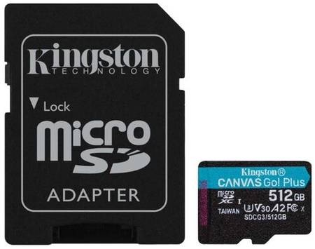 Карта памяти Kingston microSDXC 512 ГБ Class 10, V30, A2, UHS-I U3, R/W 170/90 МБ/с, адаптер на SD, 1 шт., черный 19844528981974