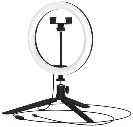 Светильник GAUSS настольный кольцевой для селфи на штативе с комплектом креплений для установки телефона. Диаметр 26 см. Работает от USB