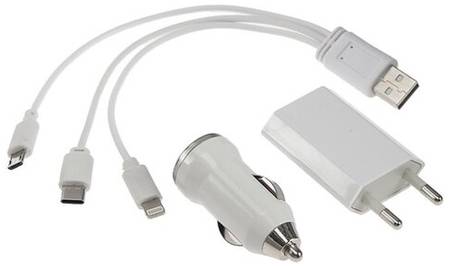 Набор для зарядки Luazon Home UC-13, 3 в 1, Type-C, Lightning, micro USB, АЗУ, СЗУ, 1 А