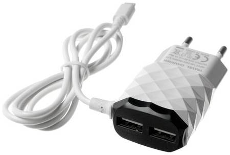 Сетевое зарядное устройство LuazON LCC-25, 2 USB, 1 A, Lightning, цвет черно-белое