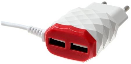 Сетевое зарядное устройство ТероПром 4310392 LuazON LCC-25, 2 USB, 1 А, кабель microUSB, красно-белое