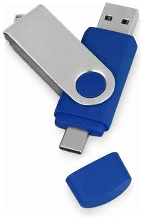 USB/USB Type-C флешка на 16 Гб ″Квебек C″ с покрытием soft-touch, синяя