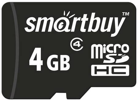 Карта памяти SmartBuy microSDHC 4 ГБ, адаптер на SD, 1 шт., черный