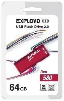 Флешка EXPLOYD 580 64 ГБ, 1 шт., red 19844971985414