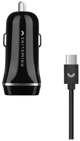 Зарядное устройство автомобильное Prime Line 2xUSB 2.4A кабель USB Type-C черное (2228)