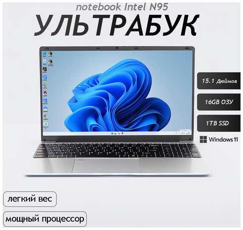 15.6″ Ноутбук для работы и учебы, Notebook, RAM 16 ГБ, SSD 1ТБ, IPS Full HD 1920x1080, Intel N95, Windows 10 pro, цвет Mid Gray, русская раскладка 19846303332838
