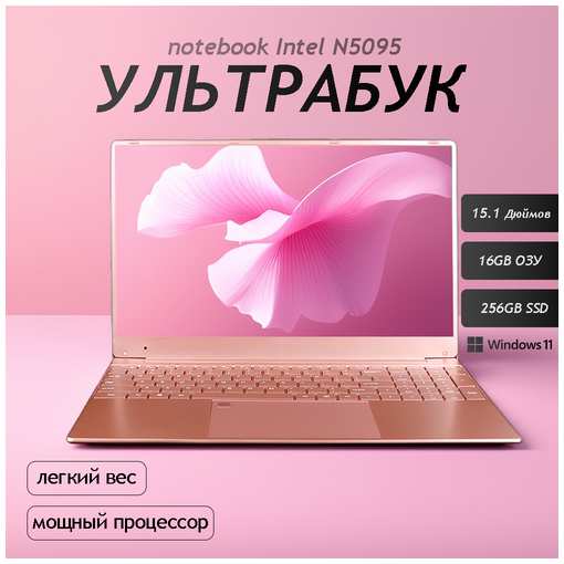 15.6″ Ноутбук для работы и учебы, Notebook, RAM 16 ГБ, SSD 256, IPS Full HD 1920x1080, Intel N5095, Windows 11 pro, цвет Розовый, русская раскладка 19846303567333