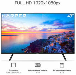Телевизор Harper 43F721TS (43″/1920x1080/HDMI, USB/DVB-T2, T, C, S2/WiFi/SmartTV/-/Черный FHD) 19846369004745