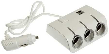 MikiMarket Разветвитель прикуривателя, 3 гнезда, 2 USB 1 А, 60 Вт, 12/24 В, подсветка, провод 70 см 19846404053025