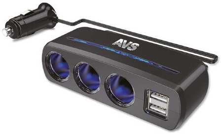 Разветвитель прикуривателя AVS CS318U (12/24В на 3 выхода+ 2 USB порта)