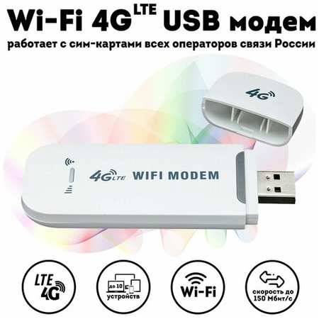 Модем Wi-Fi 3G/4G-LTE поддержка всех операторов, скорость до 150 Мбит/с