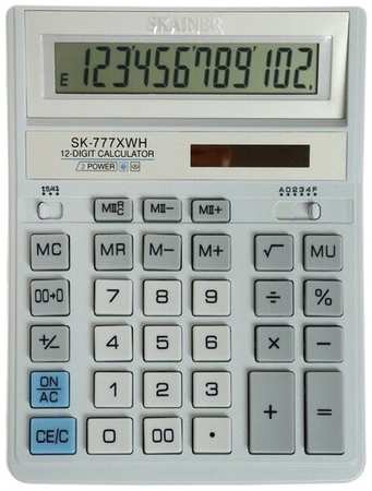 Калькулятор настольный (большой бухгалтерский) 12-разрядный, SKAINER SK-777XWH, двойное питание, 157 х 200 х 32 мм, белый 19846420837918
