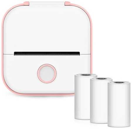 Мини принтер Phomemo розовый + 3 рулона белой самоклеящейся бумаги / Карманный принтер для смартфона / Блютуз принтер для телефона / Мини-принтер 19846421030260