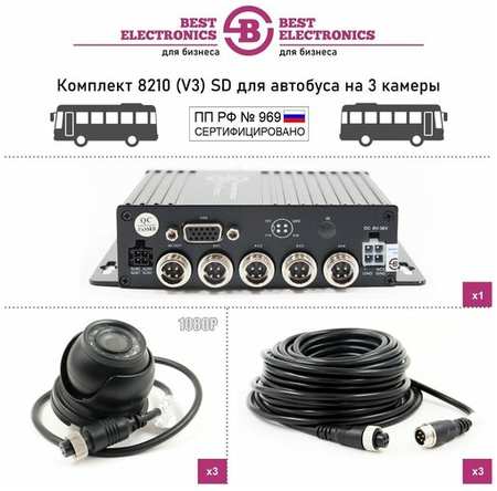 Best Electronics Видеонаблюдение 969 для автобусов и маршрутных такси готовый комплект 3 камеры без монитора, запись на SD карту 19846423565339