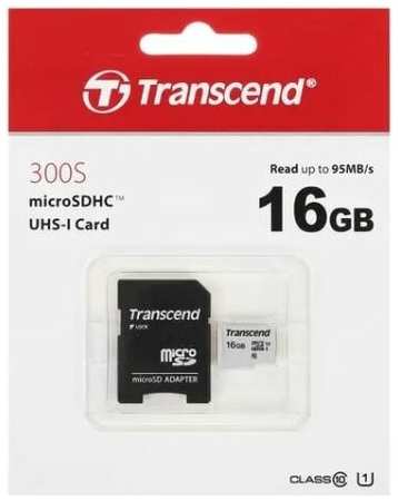 Карта памяти Transcend 300S microSDHC 16 ГБ (TS16GUSD300S-A) - Class 10, UHS Class 1, запись - 10 Мбайт/сек, чтение - 95 Мбайт/сек