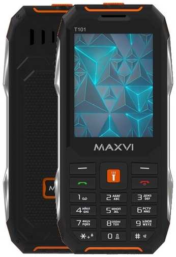 Телефон MAXVI T101 Global для РФ, 2 micro SIM, черный/оранжевый 19846438455383