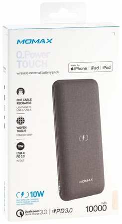 Дополнительный аккумулятор Momax Q.Power MFI Touch Wireless Charging Power Bank серый (10000mAh)